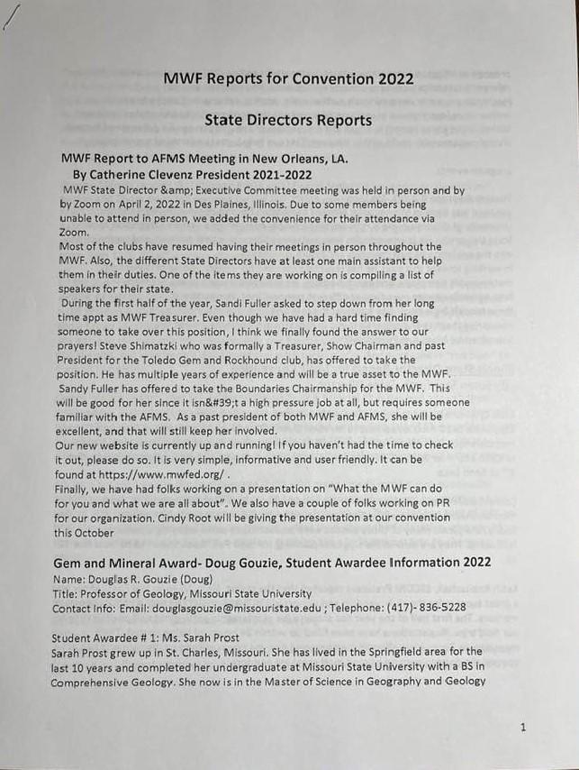 MWF Reports for Convention 2022